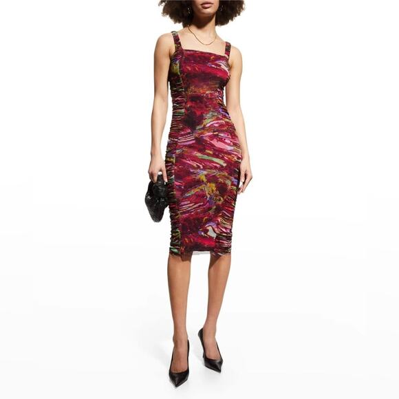 Fuzzi Jean Paul Gaultier Pink Ruched Sleeveless Bodycon Dress 2 - Picture 1 of 9
